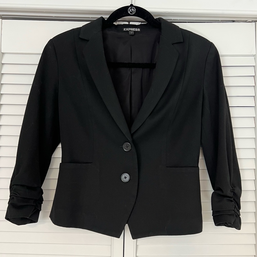 Express Black Blazer Jacket Button Front Ruched Sleeves